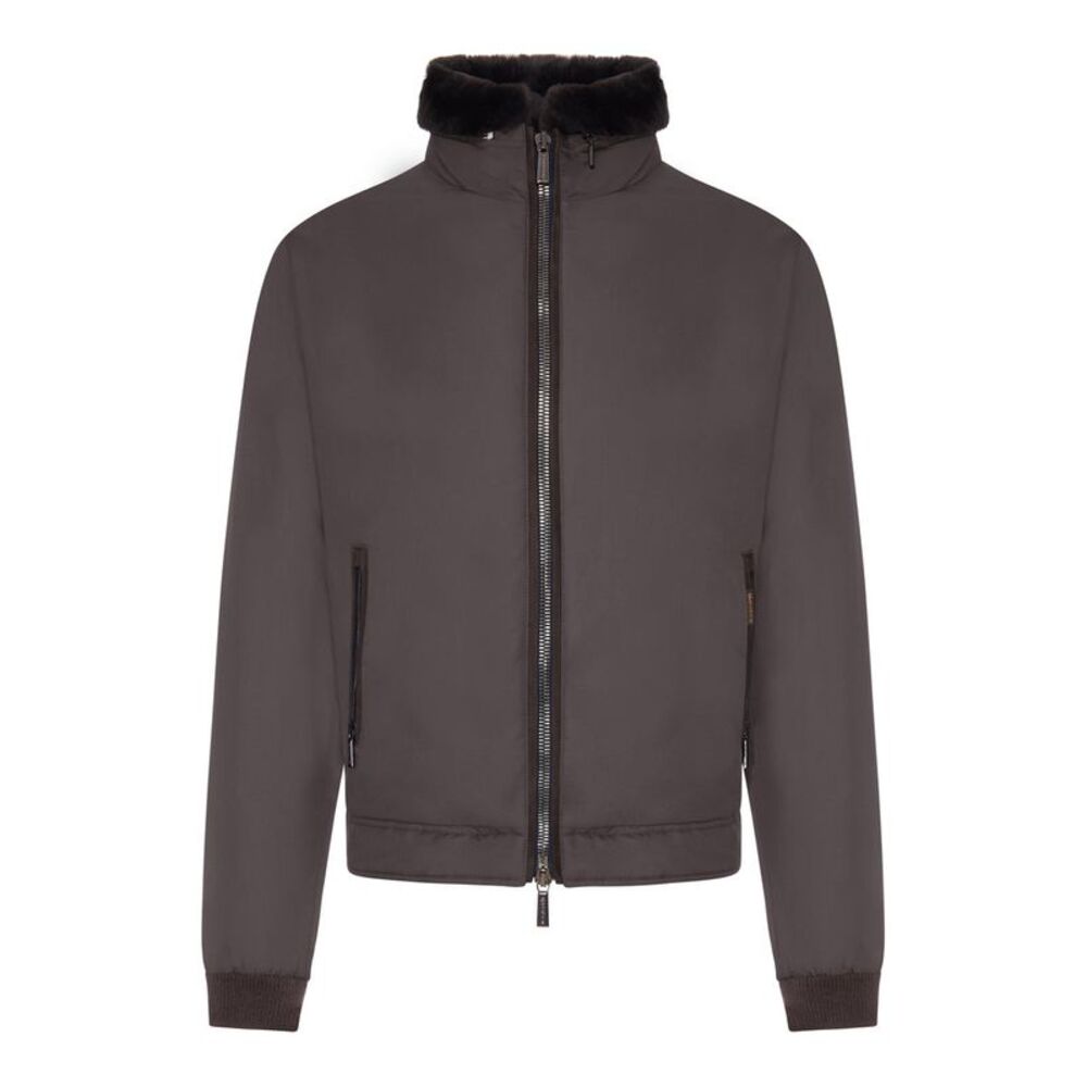 Moorer Men Technical Fabric Bomber Jacket With Fur Collar